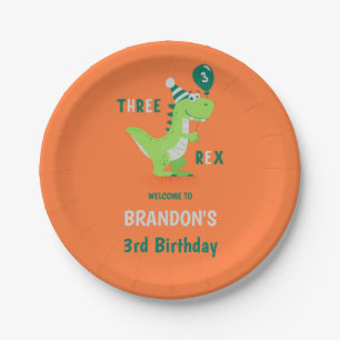 Dinosaur Three Rex 3rd Birthday Paper Plates