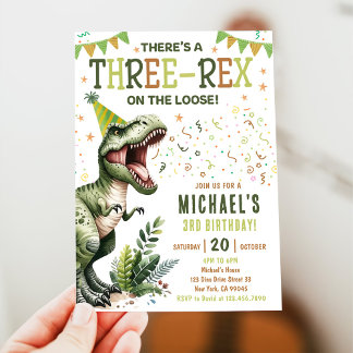 Dinosaur Three Rex 3rd Birthday Party Invitation