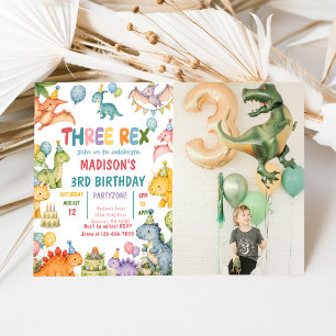 Dinosaur Three Rex 3rd Birthday Party Invitation