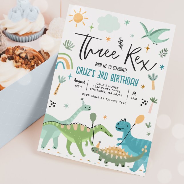 Dinosaur Three Rex 3rd Birthday Party Invitation (Creator Uploaded)