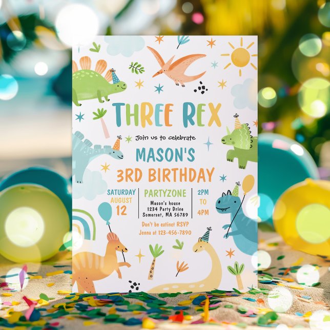 Dinosaur Three Rex 3rd Birthday Party Invitation (Creator Uploaded)