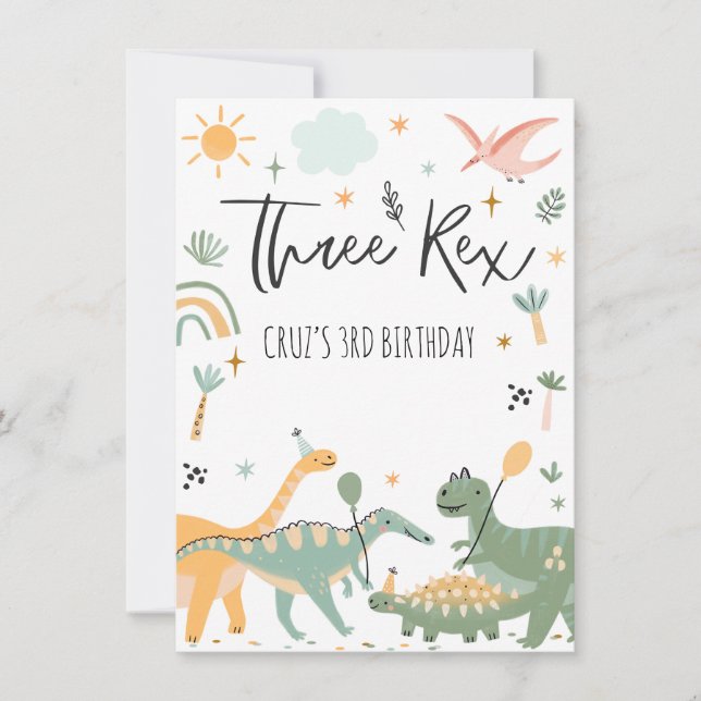 Dinosaur Three Rex 3rd Birthday Party Invitation (Front)