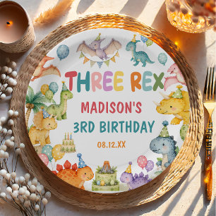Dinosaur Three Rex 3rd Birthday Party Paper Plates