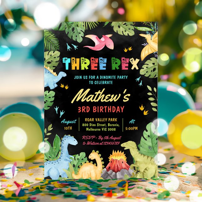 Dinosaur Three Rex 3rd Birthday Party T-Rex Invitation (Creator Uploaded)