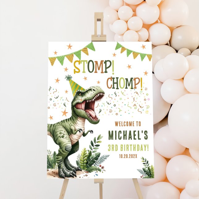 Dinosaur Three Rex 3rd Birthday Party Welcome Sign (Creator Uploaded)