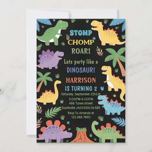 Dinosaur Three Rex 3rd Rex Greenery Birthday Party Invitation