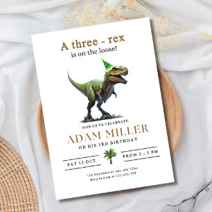 Dinosaur Three Rex Birthday 3rd Birthday Boys Dino Invitation