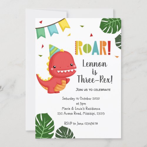 Dinosaur Three_Rex Birthday Invitation