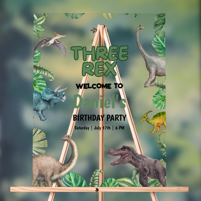 Dinosaur Three rex Birthday Invitation T Rex Party Acrylic Sign (Neutral)