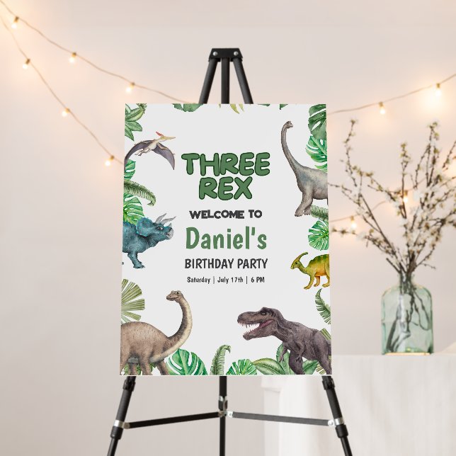 Dinosaur Three rex Birthday Invitation T Rex Party Foam Board (In Situ (Stand))