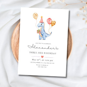 Dinosaur Three Rex Birthday Minimalist Dino Boys Invitation