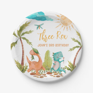 Dinosaur Three Rex Birthday Party Paper Plates