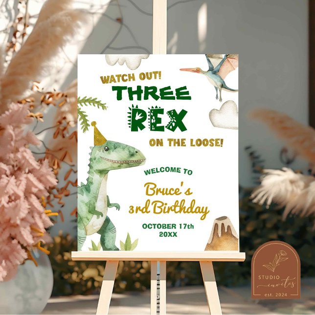 Dinosaur Three-Rex Boy's 3rd Birthday Welcome Sign (Creator Uploaded)
