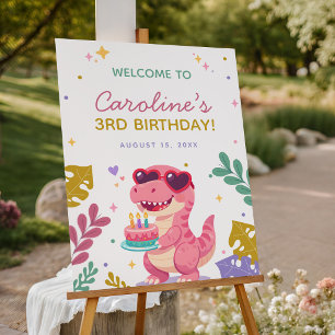 Dinosaur Three Rex Girl Birthday Party Welcome Foam Board