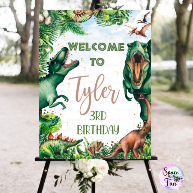 Dinosaur Three Rex Welcome sign party  Boy  (Creator Uploaded)