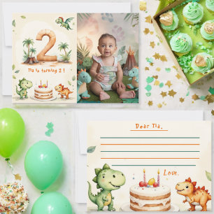 Dinosaur Time Capsule Note Card Photo 2nd Birthday
