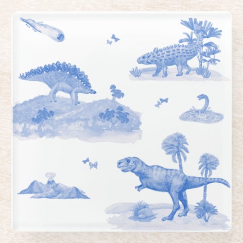 Dinosaur Toile Frosted Glass Coaster