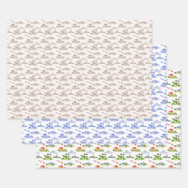 Dinosaur Toile Wrapping Paper Sheets (Set)