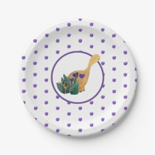 Dinosaur Tracks Kid's Party Purple Dino Watercolor Paper Plates