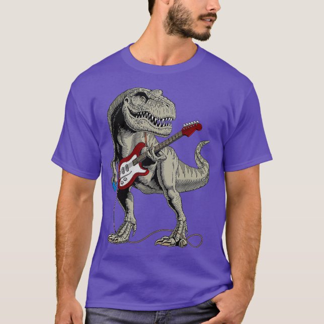 Dinosaur TRe Playing Bass Guitar Gift Tee (Front)