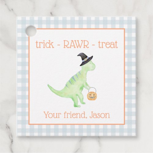 Dinosaur Treat Rawr Blue Orange Halloween Kids Favor Tags