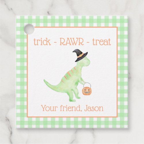 Dinosaur Treat Rawr Green Orange Halloween Kids Favor Tags
