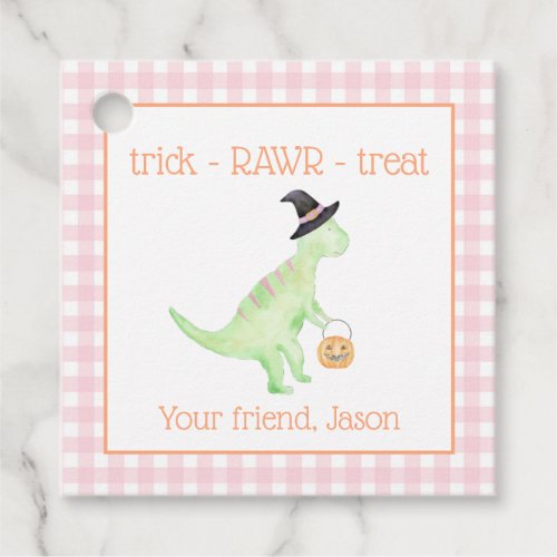 Dinosaur Treat Rawr Pink Orange Halloween Kids Favor Tags