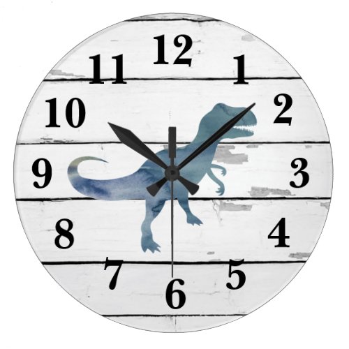 Dinosaur Trex Decor Rustic Shiplap Large Clock