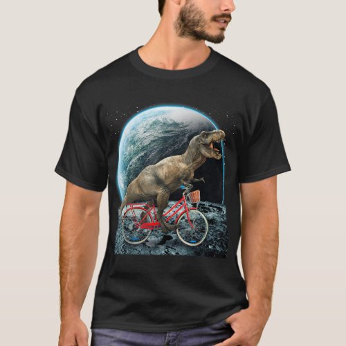 Dinosaur Trex In Space Riding Bike On Moon Funny D T_Shirt