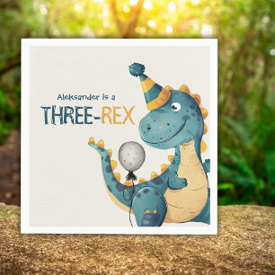 Dinosaur Trex Three Rex 3rd Birthday Party Napkins