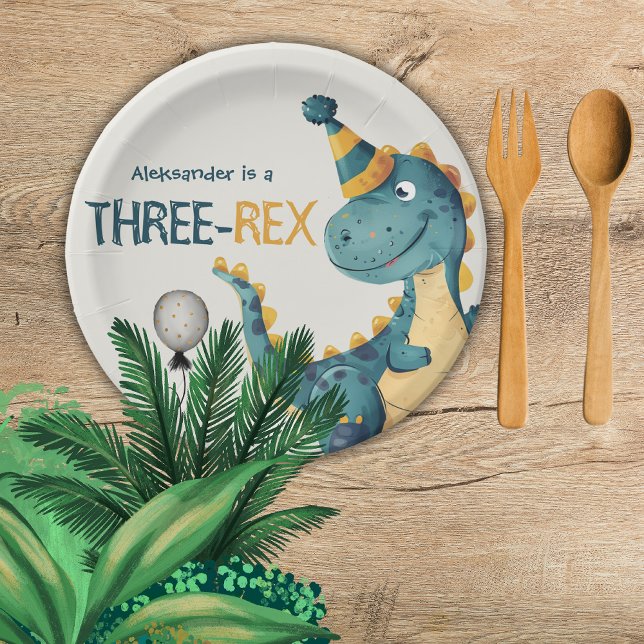 Dinosaur Trex Three Rex 3rd Birthday Party  Paper Plates (Creator Uploaded)