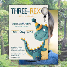 Dinosaur Trex Three Rex 3rd Birthday Party Photo 