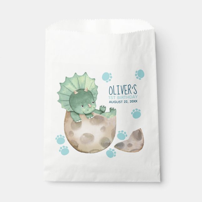 Dinosaur Triceratops Boy 1st Birthday Party Favor Bag (Front)