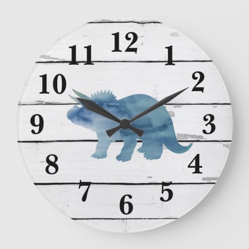Dinosaur Triceratops Decor Rustic Shiplap Large Clock