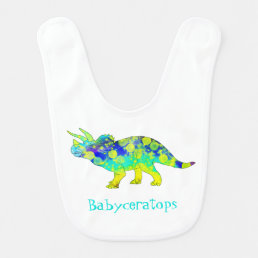 Dinosaur Triceratops Funny Slogan Colorful Green Baby Bib