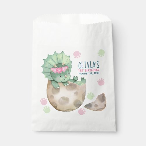 Dinosaur Triceratops Girl 1st Birthday Party Favor Bag