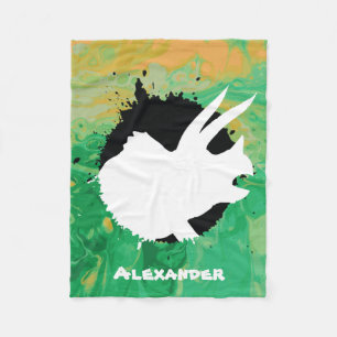 Dinosaur Triceratops Green Swirl Custom Name Fleece Blanket