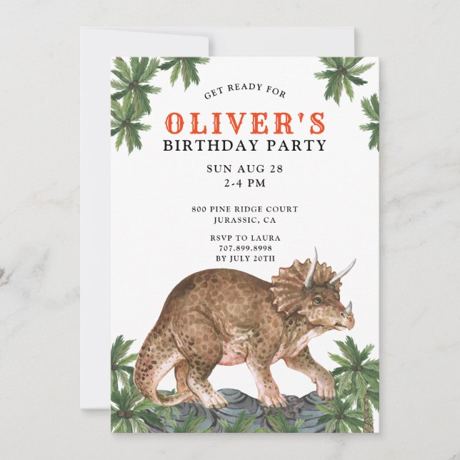 Dinosaur Triceratops Kid's Birthday Party Invitati Invitation (Front)