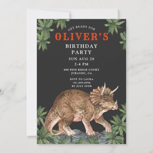 Dinosaur Triceratops Kids Birthday Party Invitation