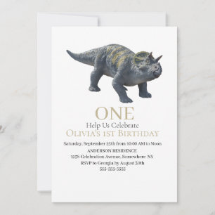 Dinosaur Triceratops White Invitation
