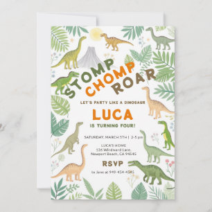 Dinosaur Tropical Jungle Watercolor Boy Birthday Invitation