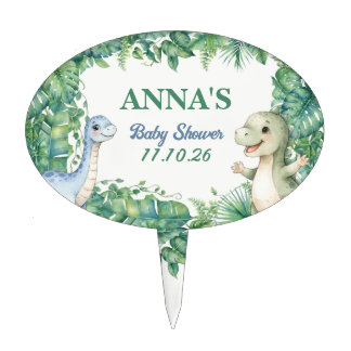 Dinosaur Tropical Leaf Baby Shower Cupcake Toppers