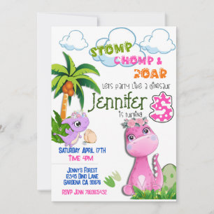 Dinosaur turning Five birthday invitation