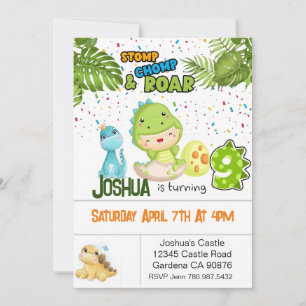 Dinosaur turning nine birthday invitation