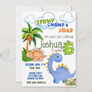 Dinosaur turning six birthday invitation