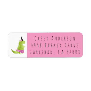 Dinosaur Tutu Little girl Pink Dino Theme Birthday Label