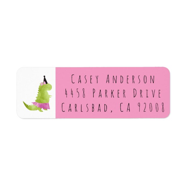 Dinosaur Tutu Little girl Pink Dino Theme Birthday Label (Front)