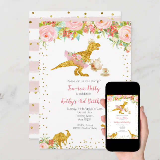 Dinosaur Tutu TeaRex Tutu Invitation Zazzle