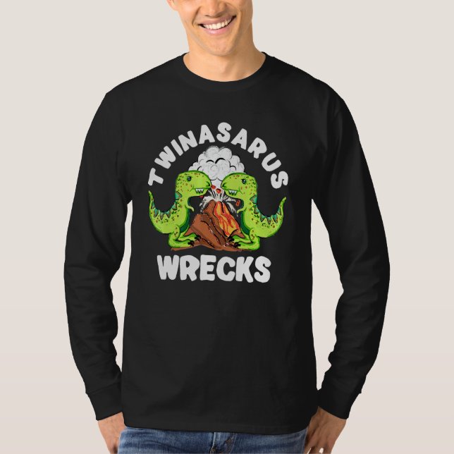 Dinosaur Twin Brothers Twinasaurus Wrecks T-Rex Vo T-Shirt (Front)