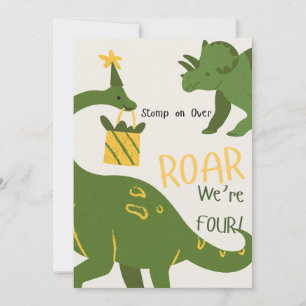 Dinosaur Twins 4th Birthday Invitations